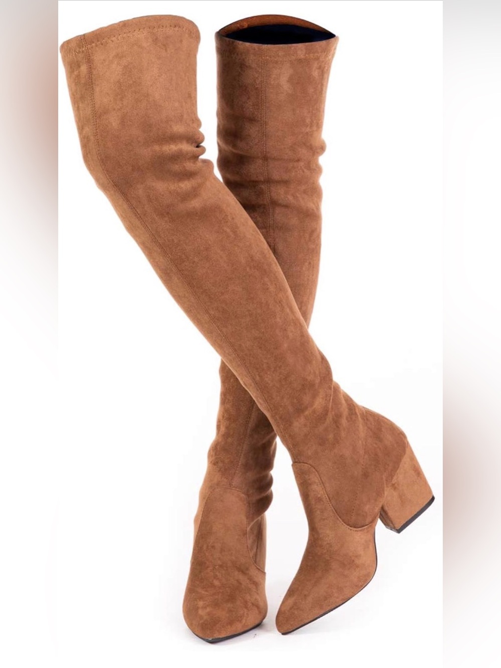 Tan “suede” over the knee boots